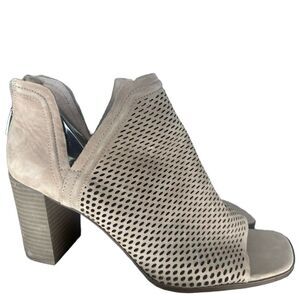 Vince Camuto Ankle Boots 13 Block Heel Perforated Peep Toe Grey Taupe Katrina